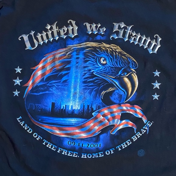 Vintage Mens United We Stand 9 11 Black Long Sleeve Crew Neck Tee Shirt / Size L - Picture 3 of 8